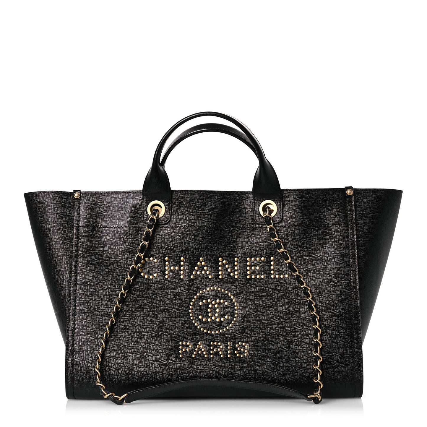 Caviar Medium Studded Deauville Tote Black
