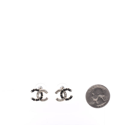 Chanel Crystal Baguette Lambskin Chain CC Vintage Allure Stud Earrings Black Gold 2 of 4