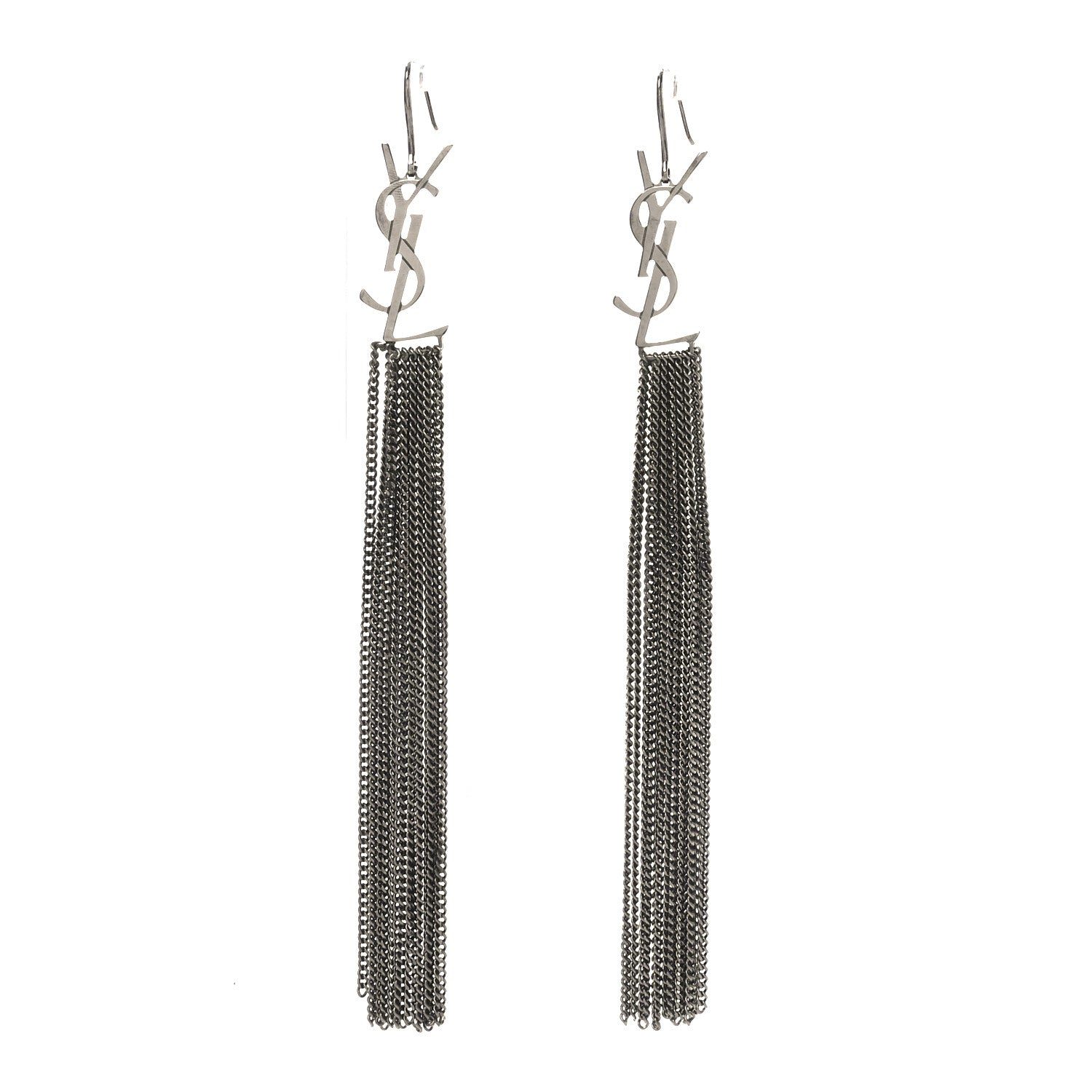 Saint Laurent Brass Monogram Chain Earrings 1 of 4