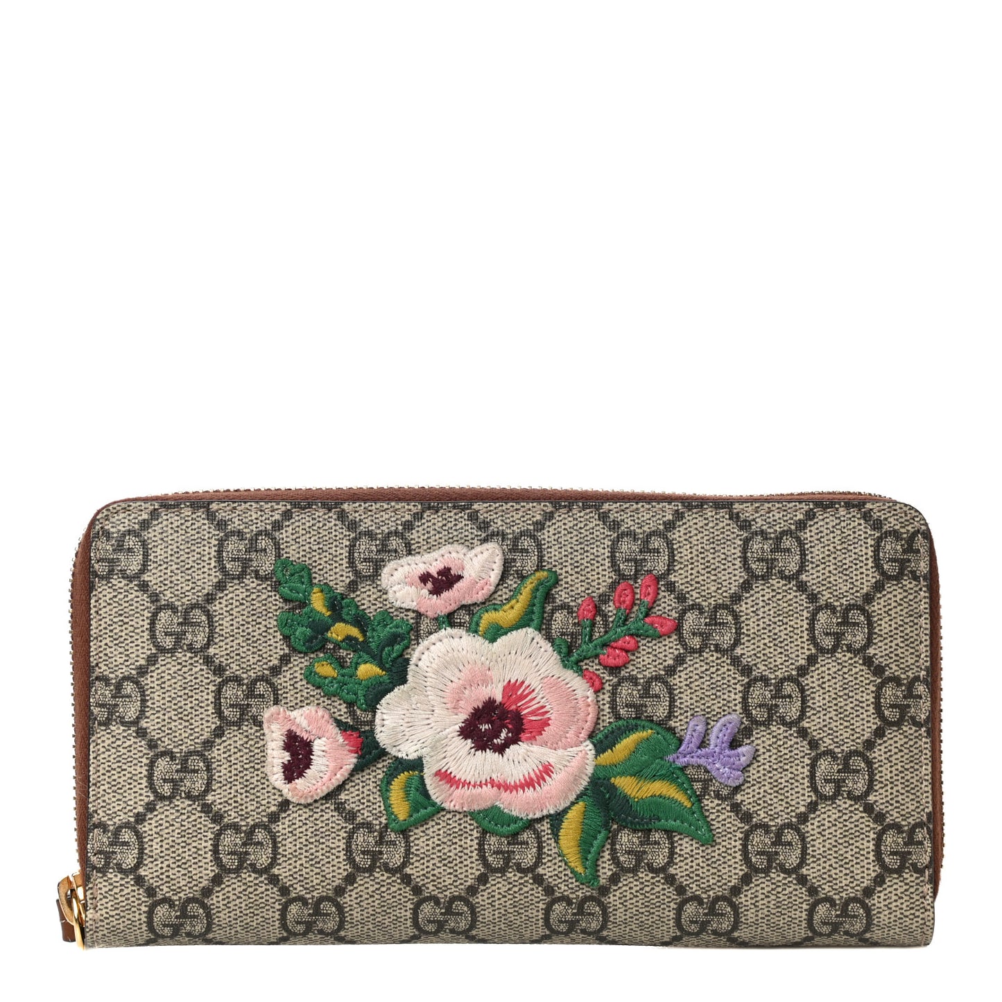 GG Supreme Monogram Garden Embroidered Zip Around Wallet