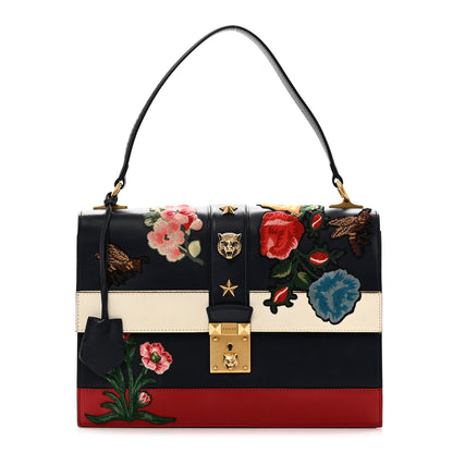 Gucci Calfskin Embroidered Riche Stripe Shoulder Bag Blue Red 1 of 11
