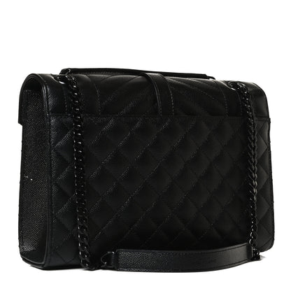 Saint Laurent Grain De Poudre Textured Mixed Matelasse Triquilt Medium Monogram Satchel Black 3 of 11