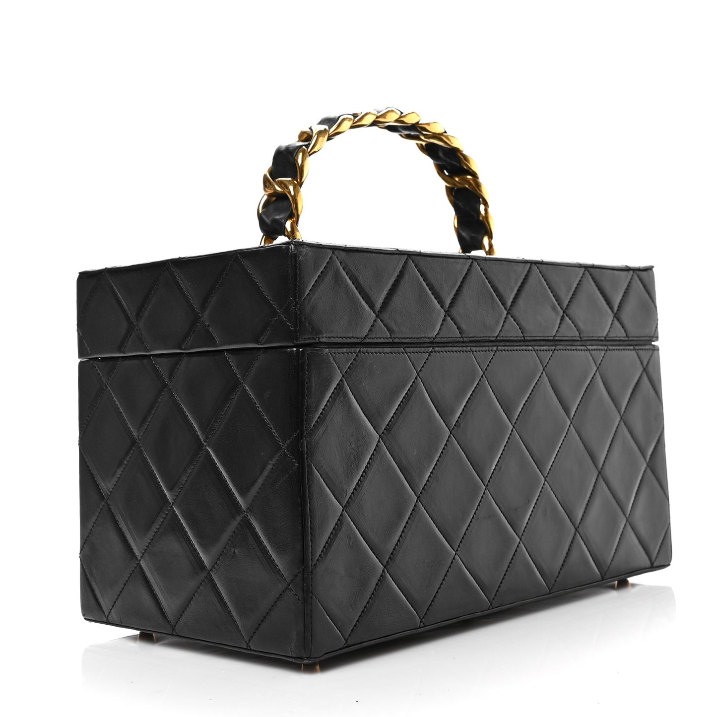 Lambskin CC Quilted Chain Top Handle Vanity Black