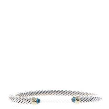 David Yurman Sterling Silver 14K Yellow Gold Blue Topaz 5mm Cable Classics Petite Color Bracelet 1 of 5