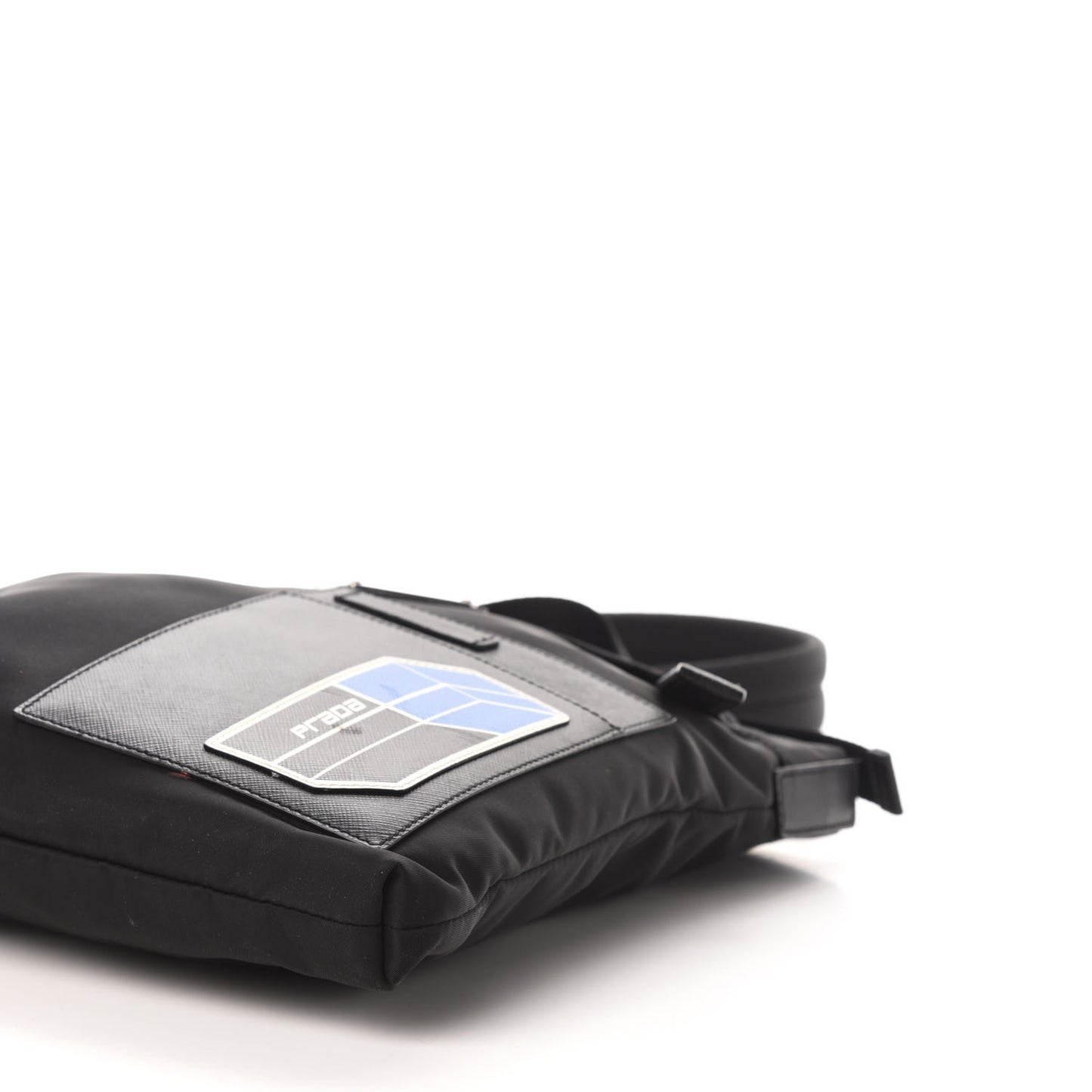 Tessuto Nylon Soft Calf Small Crossbody Bag Black Azzurro