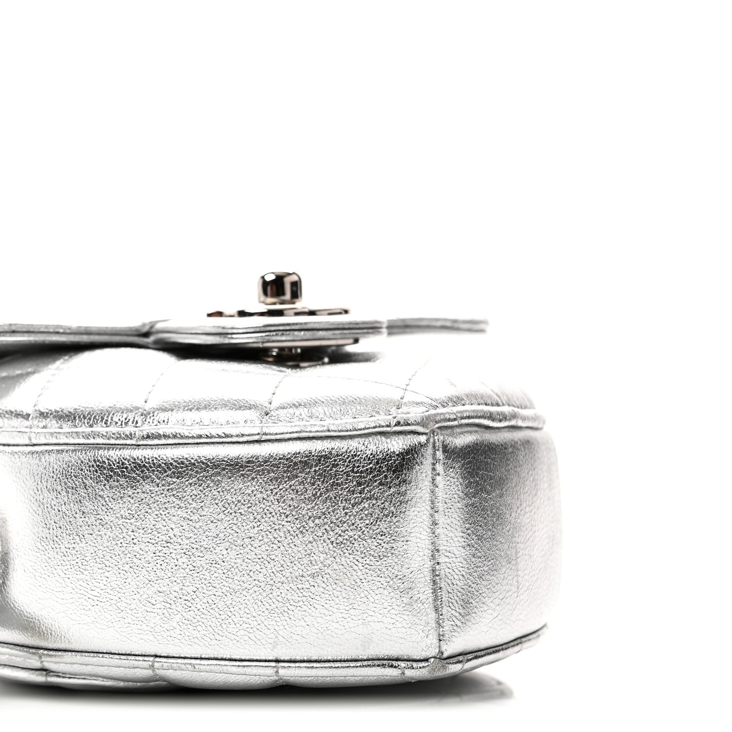 Metallic Lambskin Quilted CC In Love Heart Clutch With Chain Silver