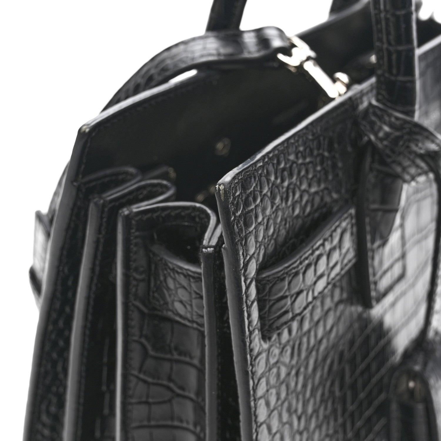 Saint Laurent Calfskin Crocodile Embossed Baby Sac De Jour Black 12 of 15