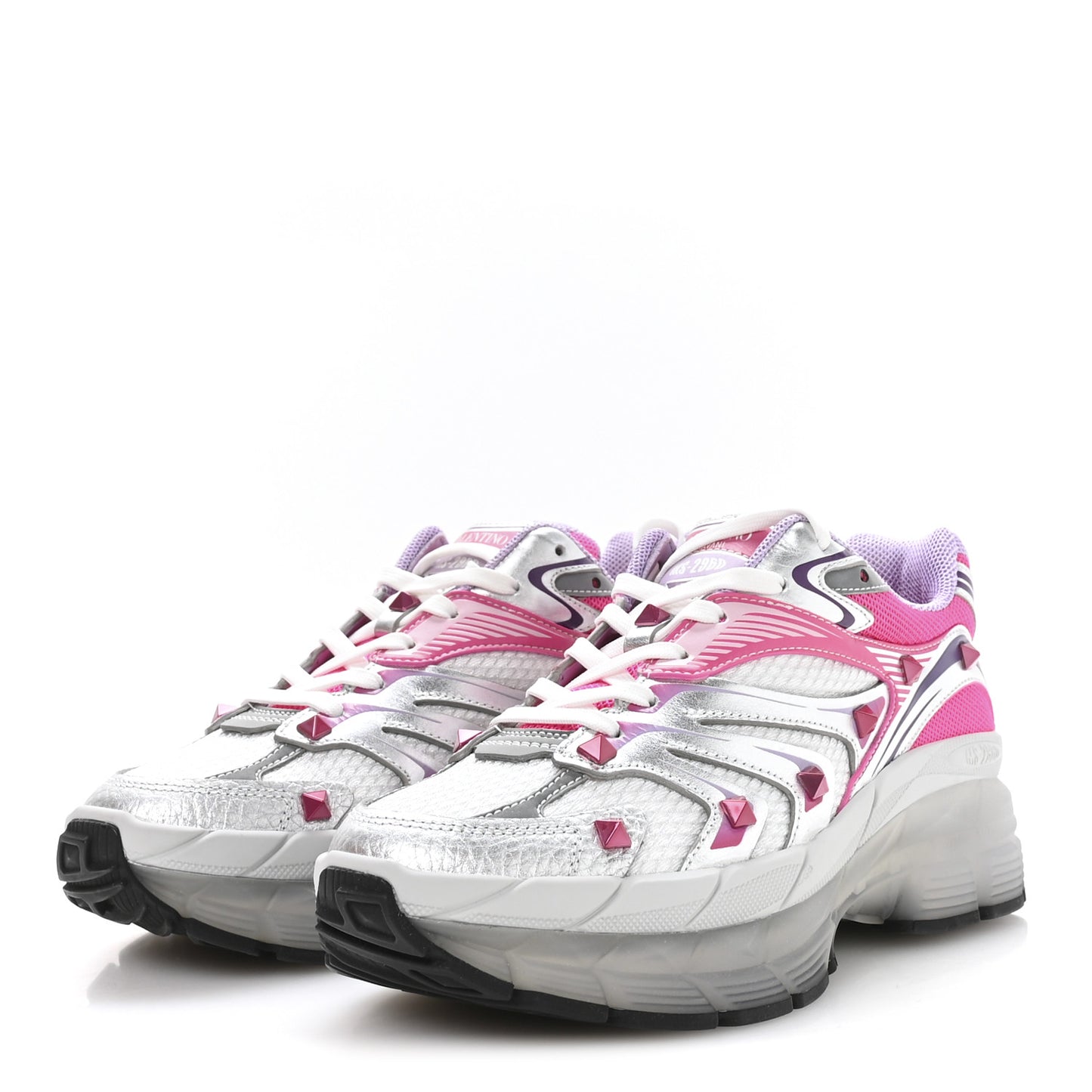 Mesh Calfskin Rockstud Womens Platform Sneakers 37 Fuxia Multicolor