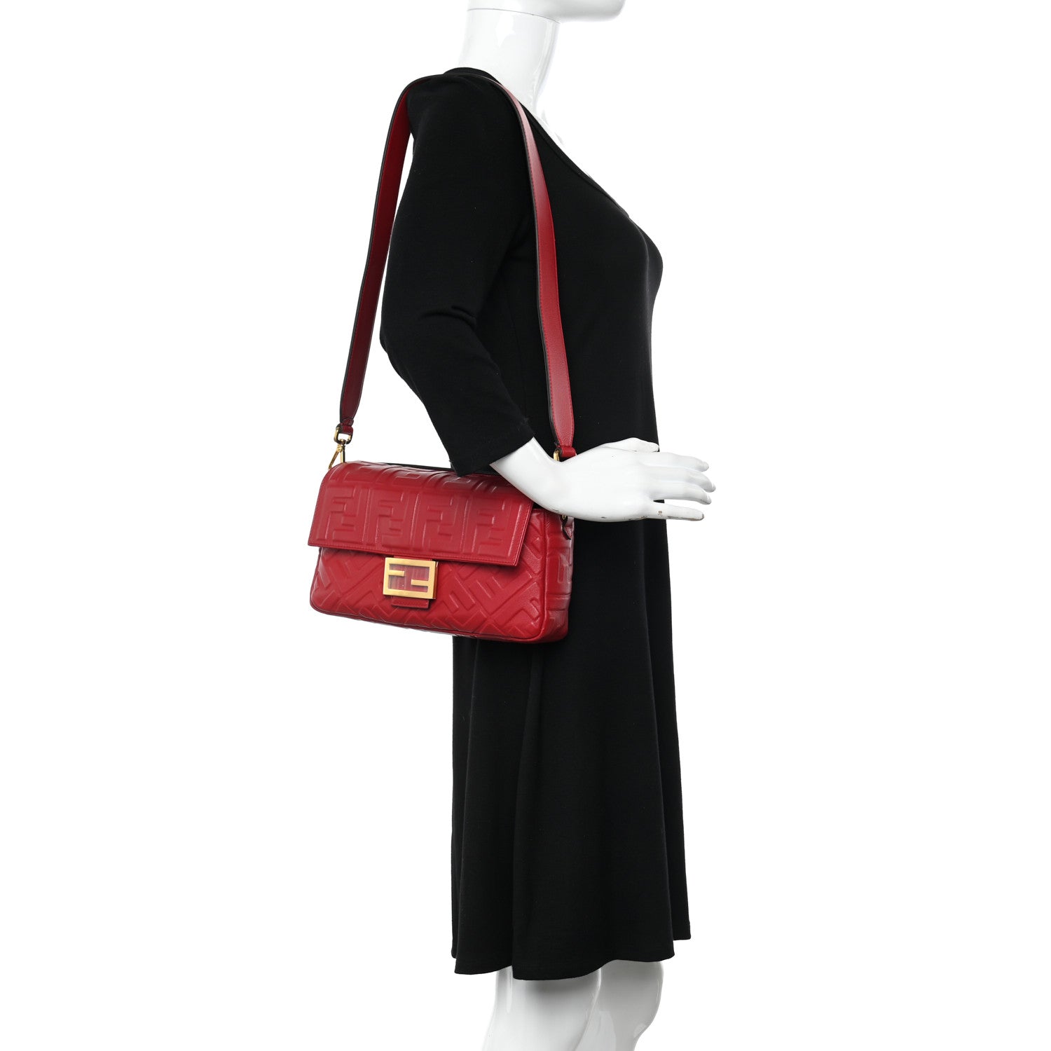 Fendi Nappa FF 1974 Embossed Baguette Fragola 2 of 9