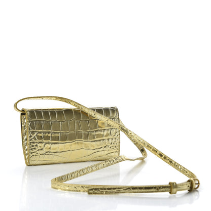 Balenciaga Metallic Calfskin Crocodile Embossed Touch Phone Holder With Strap Gold 3 of 9