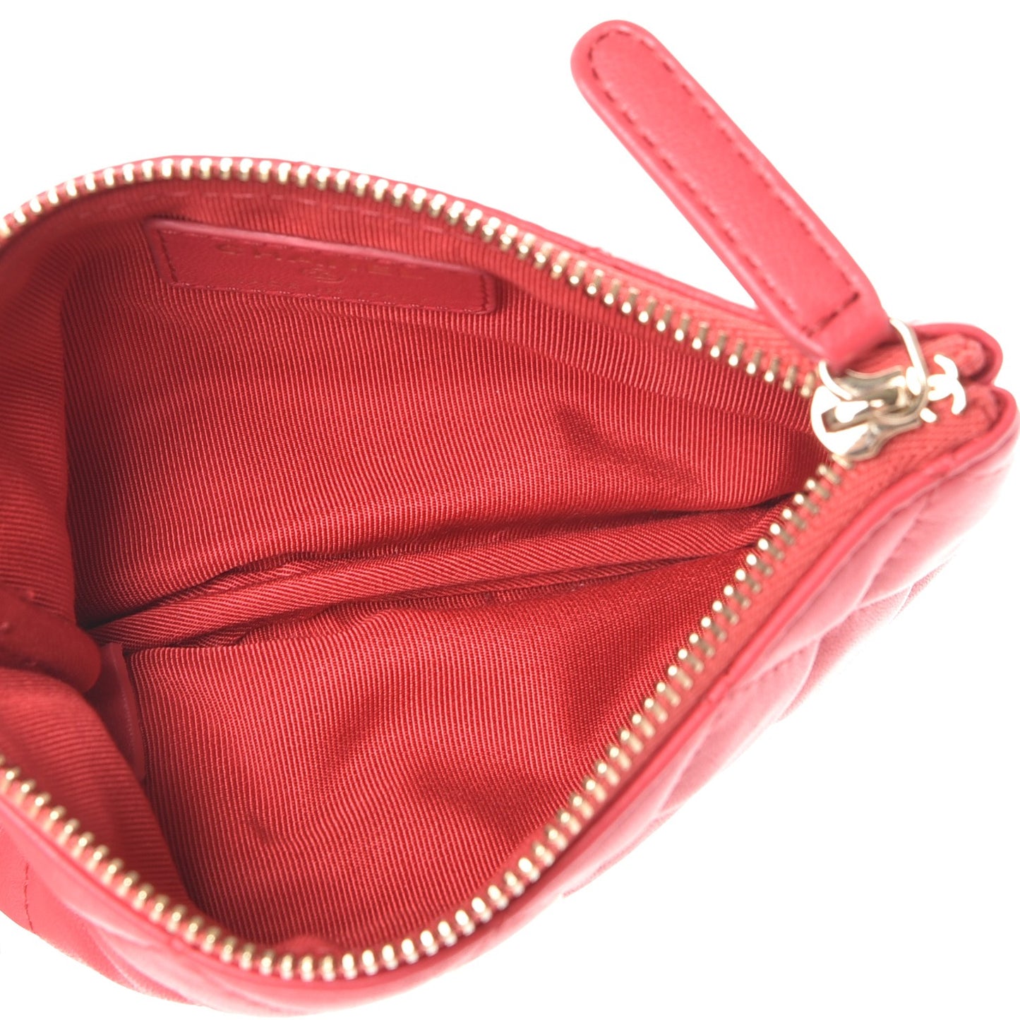Lambskin Quilted Small Cosmetic Case Light Red