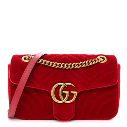 Gucci Velvet Matelasse Small GG Marmont Shoulder Bag Hibiscus Red 1 of 10