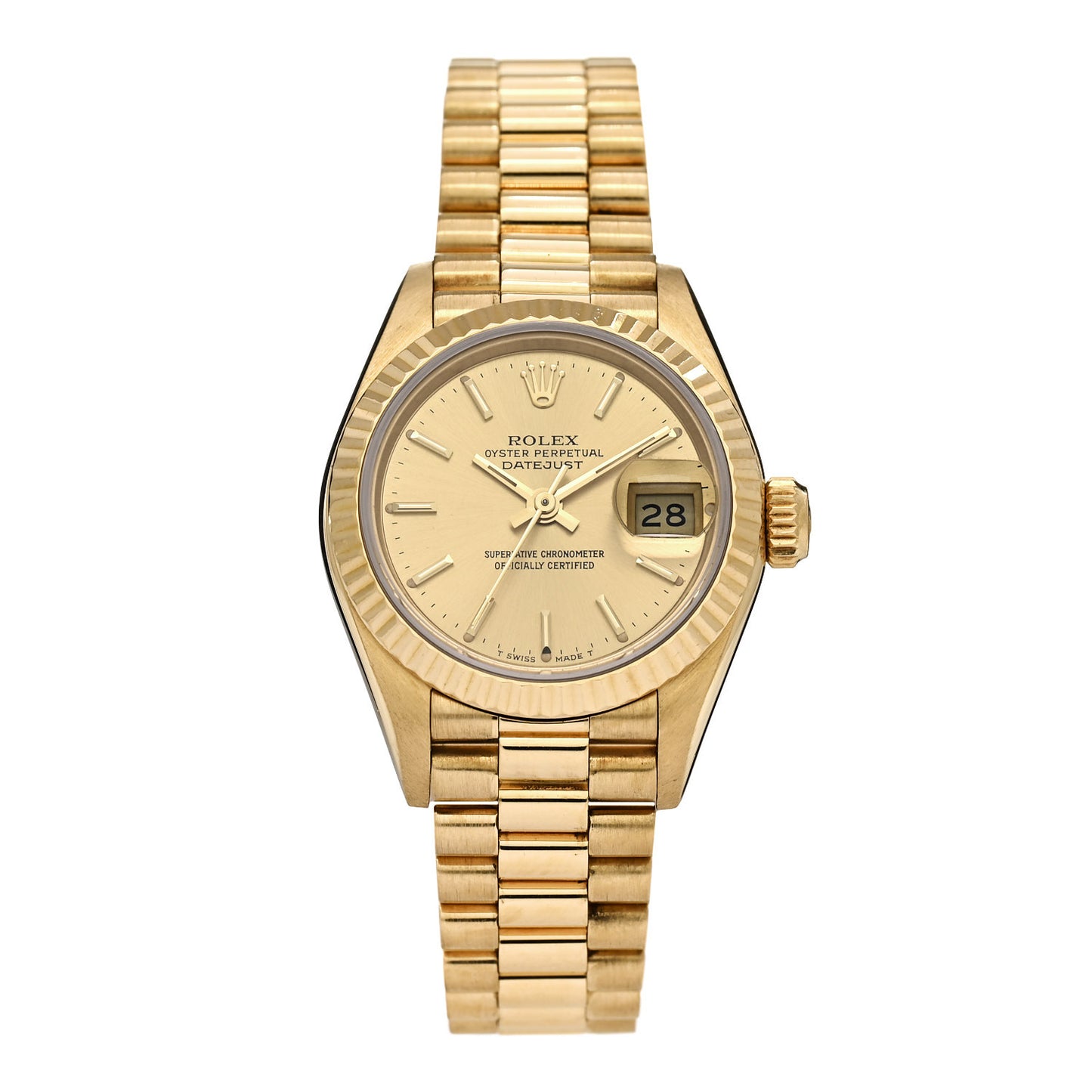 18K Yellow Gold 26mm Oyster Perpetual Datejust President Watch Champagne 69178