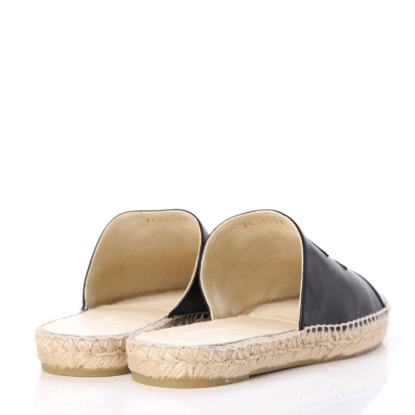 Iridescent Goatskin Patent CC Espadrille Mules 42 Black
