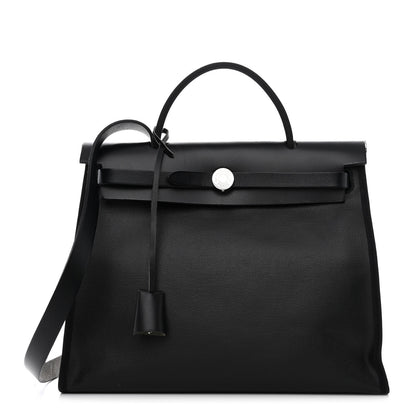 Hermes Toile H Berline Vache Hunter Herbag Zip PM 31 Black Ecru 2 of 12