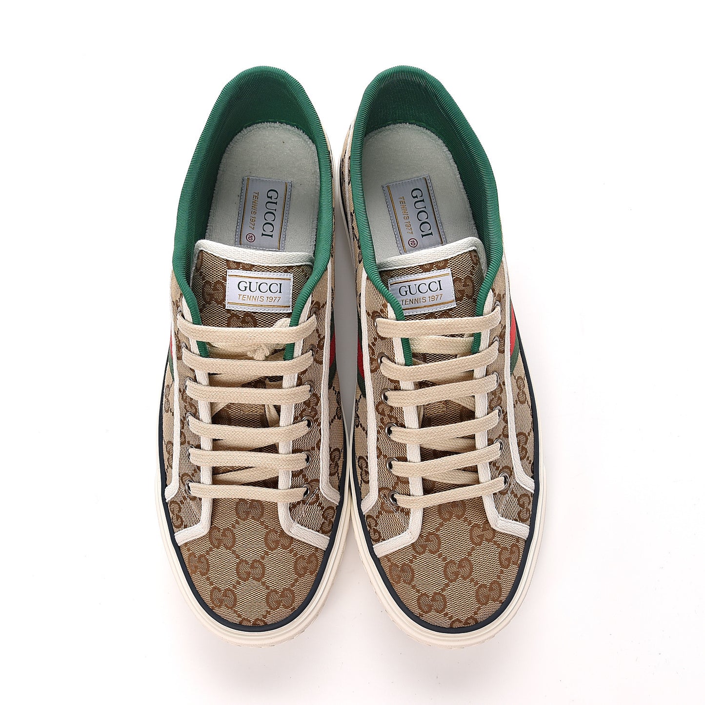 GG Monogram Web Mens 1977 Tennis Sneakers 10 Beige Ebony Mystic White