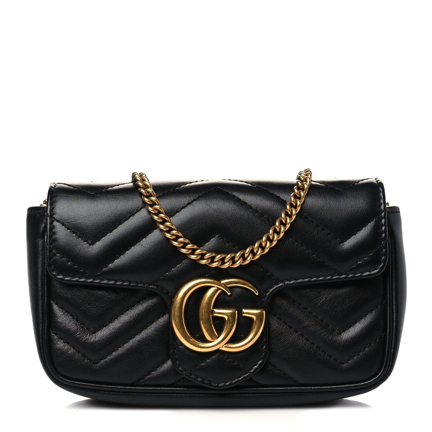 Calfskin Matelasse Super Mini GG Marmont Shoulder Bag Black