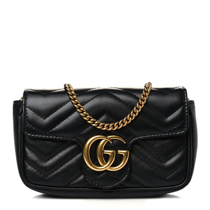Gucci Calfskin Matelasse Super Mini GG Marmont Shoulder Bag Black 1 of 6