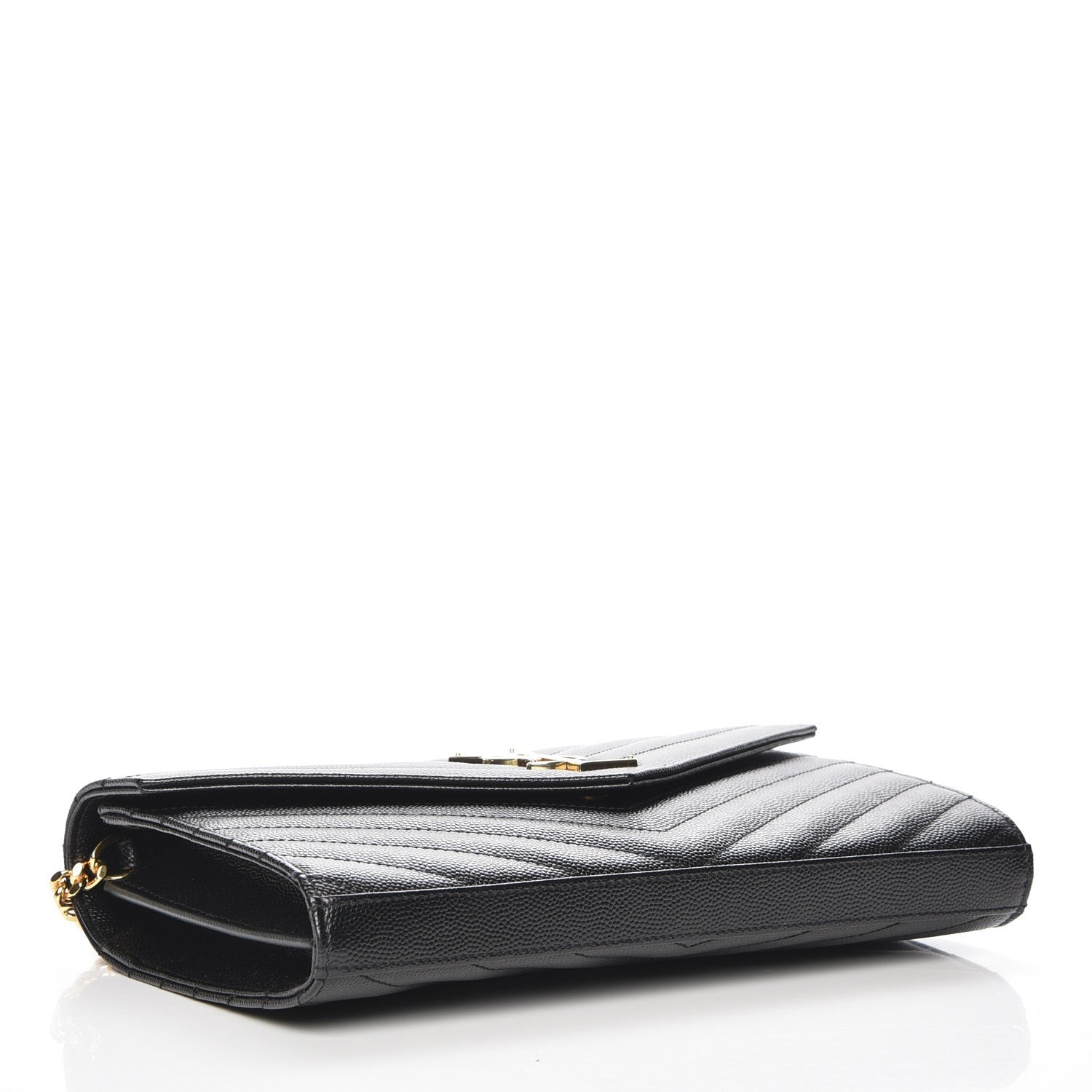 Saint Laurent Grain De Poudre Matelasse Chevron Monogram Chain Wallet Black 4 of 7