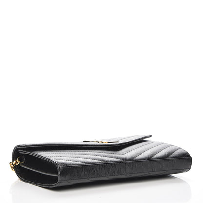 Saint Laurent Grain De Poudre Matelasse Chevron Monogram Chain Wallet Black 4 of 7