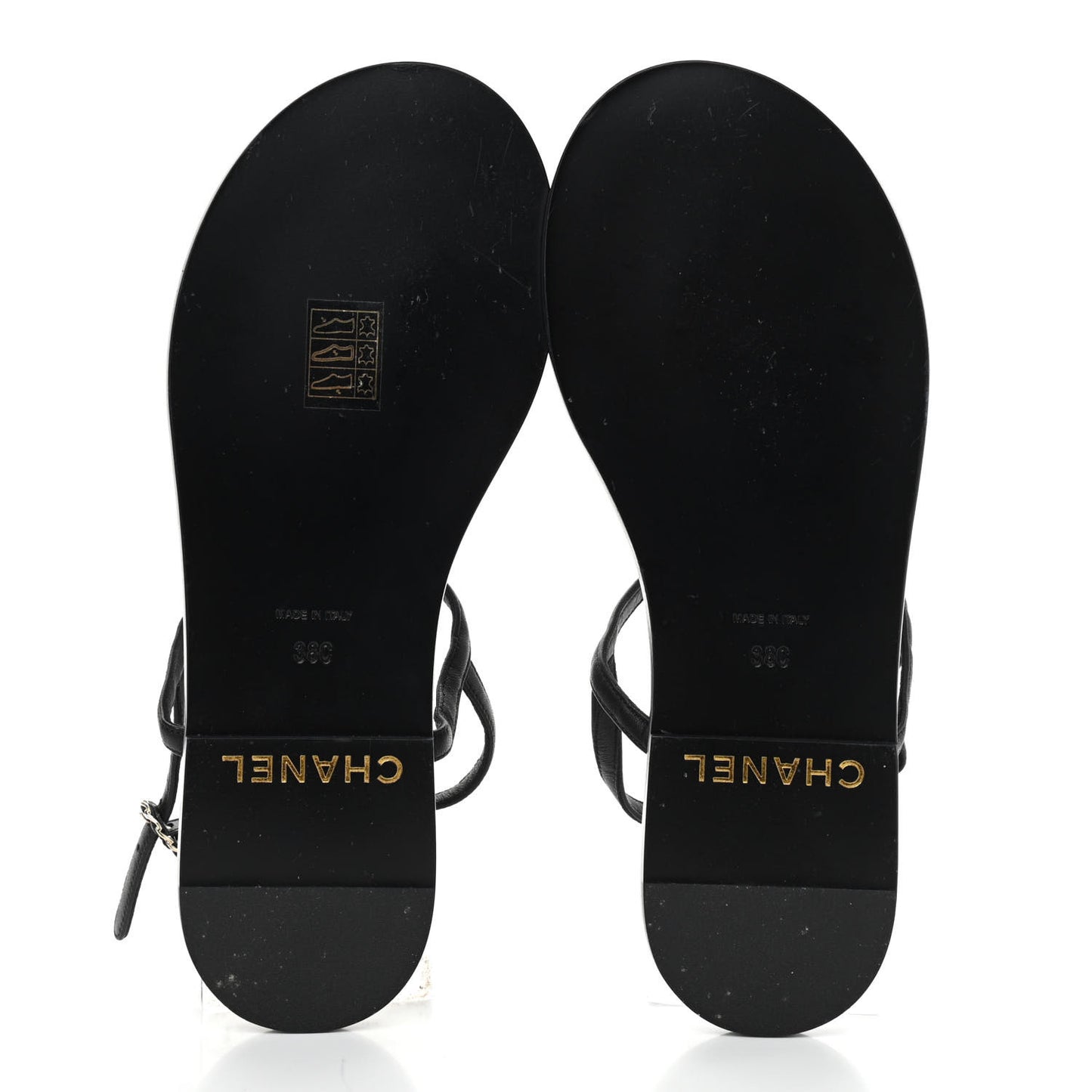 Lambskin Chain CC Logo Thong Sandals 38 Black