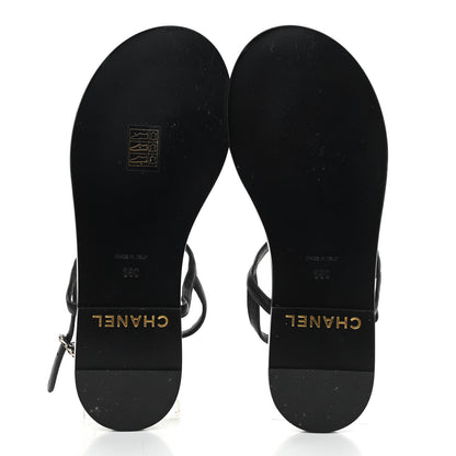 Chanel Lambskin Chain CC Logo Thong Sandals 38 Black 5 of 10