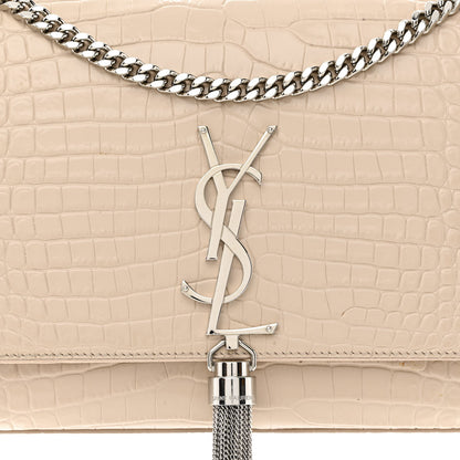 Saint Laurent Calfskin Crocodile Embossed Medium Classic Monogram Kate Tassel Satchel Nude Powder 8 of 12