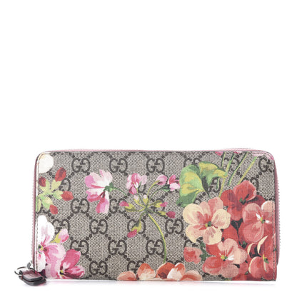 Gucci GG Supreme Monogram Blooms Zip Around Wallet Beige Multicolor Dry Rose 1 of 8