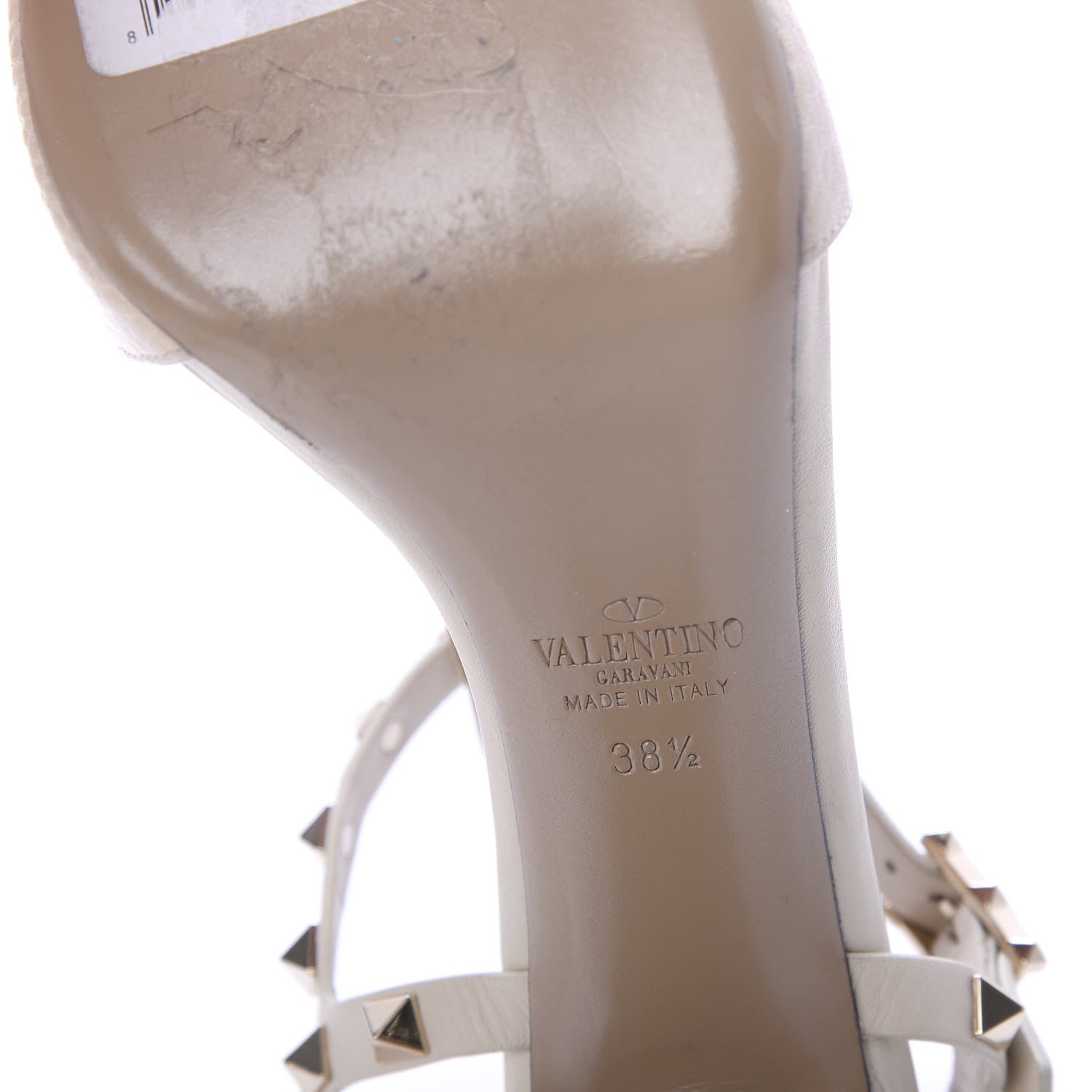 Valentino Garavani Pebbled Calfskin Rockstud Ankle Strap 5/105mm Sandals 38.5 Light Ivory 6 of 8