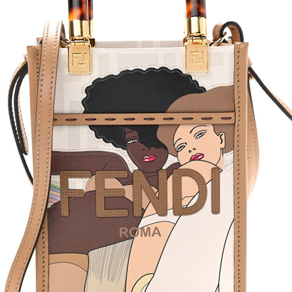 Fendi Glazed Fabric Plexiglass FF Logo Bikini Girls Mini Fendi Sunshine Shopper Tote Bianco Perla Multicolor Miele Scuro 8 of 10