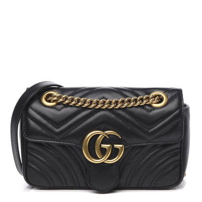 Gucci Calfskin Matelasse Mini GG Marmont Shoulder Bag Black 1 of 13