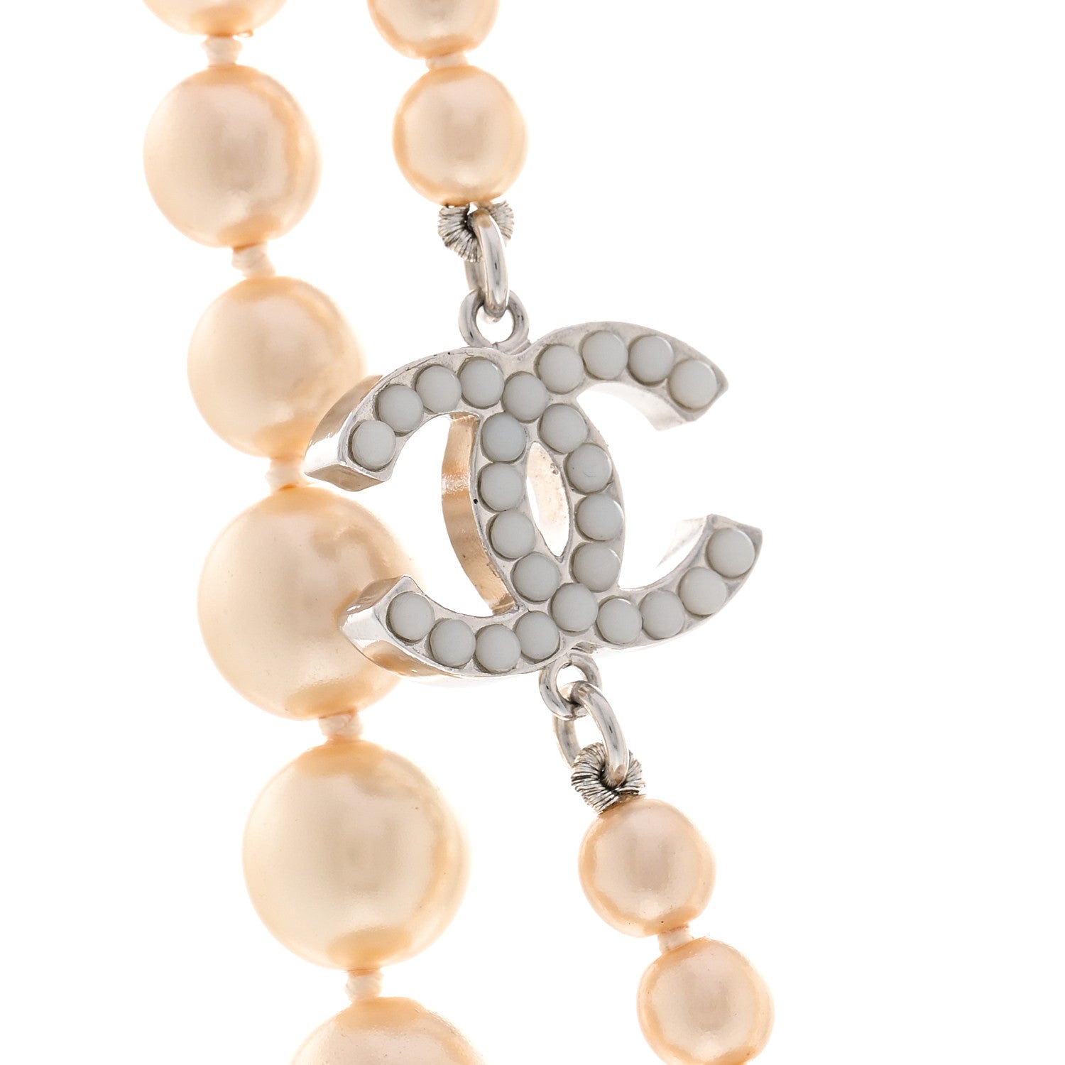 Chanel Graduated Pearl CC Long Necklace Silver 4 of 5
