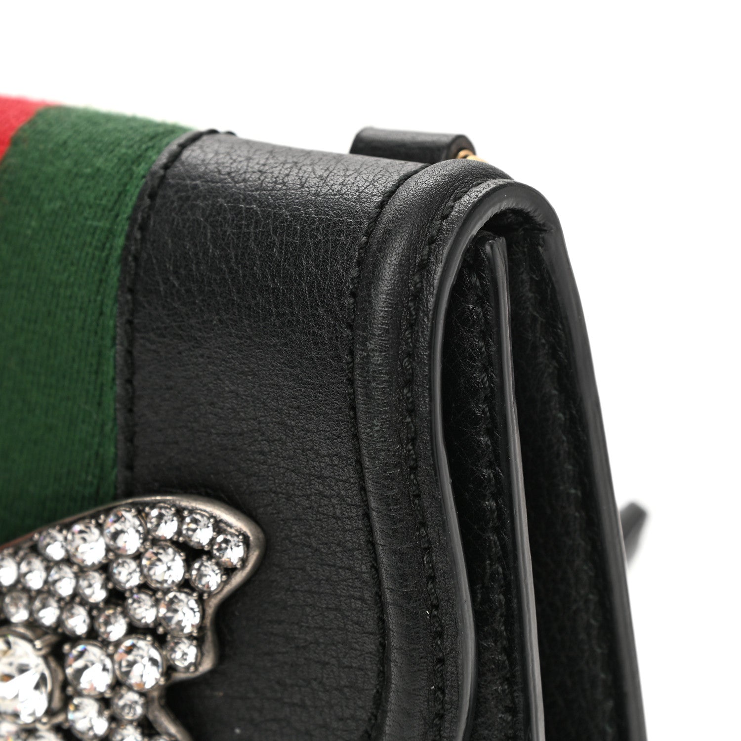 Gucci Calfskin Web Crystal Butterfly Stripe Small Totem Shoulder Bag Black 13 of 16