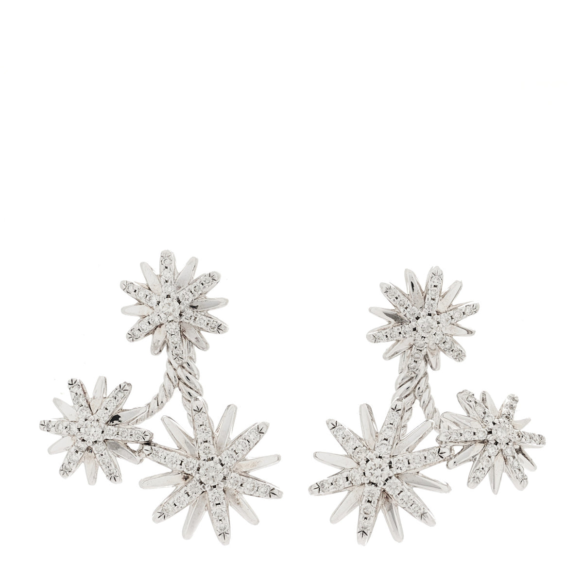 David Yurman Sterling Silver Diamond Starburst Double Drop Earrings 1 of 4