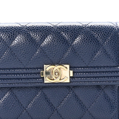 Chanel Caviar Quilted Medium Boy Flap Wallet Navy Blue 10 of 10