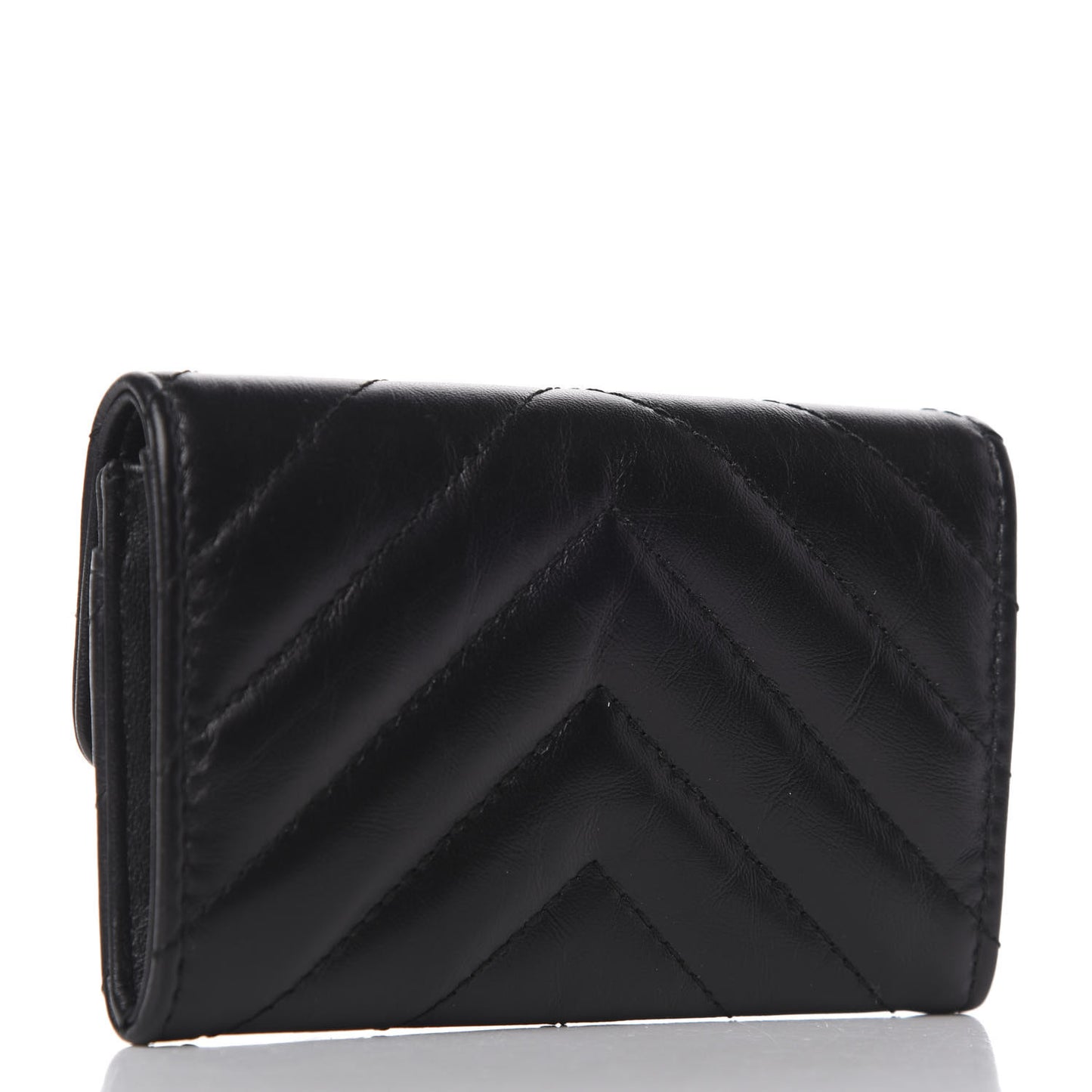 Aged Calfskin Chevron Quilted Reissue Card Holder Wallet So Black