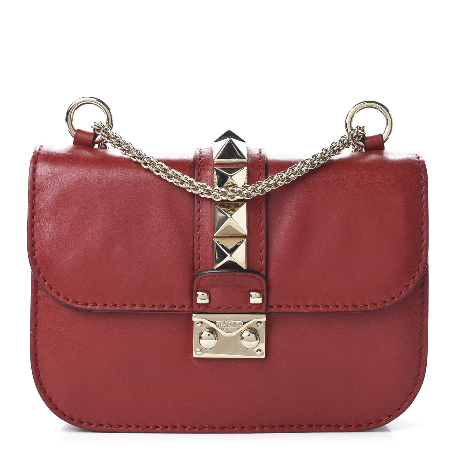 Vitello Small Glam Lock Rockstud Flap Red
