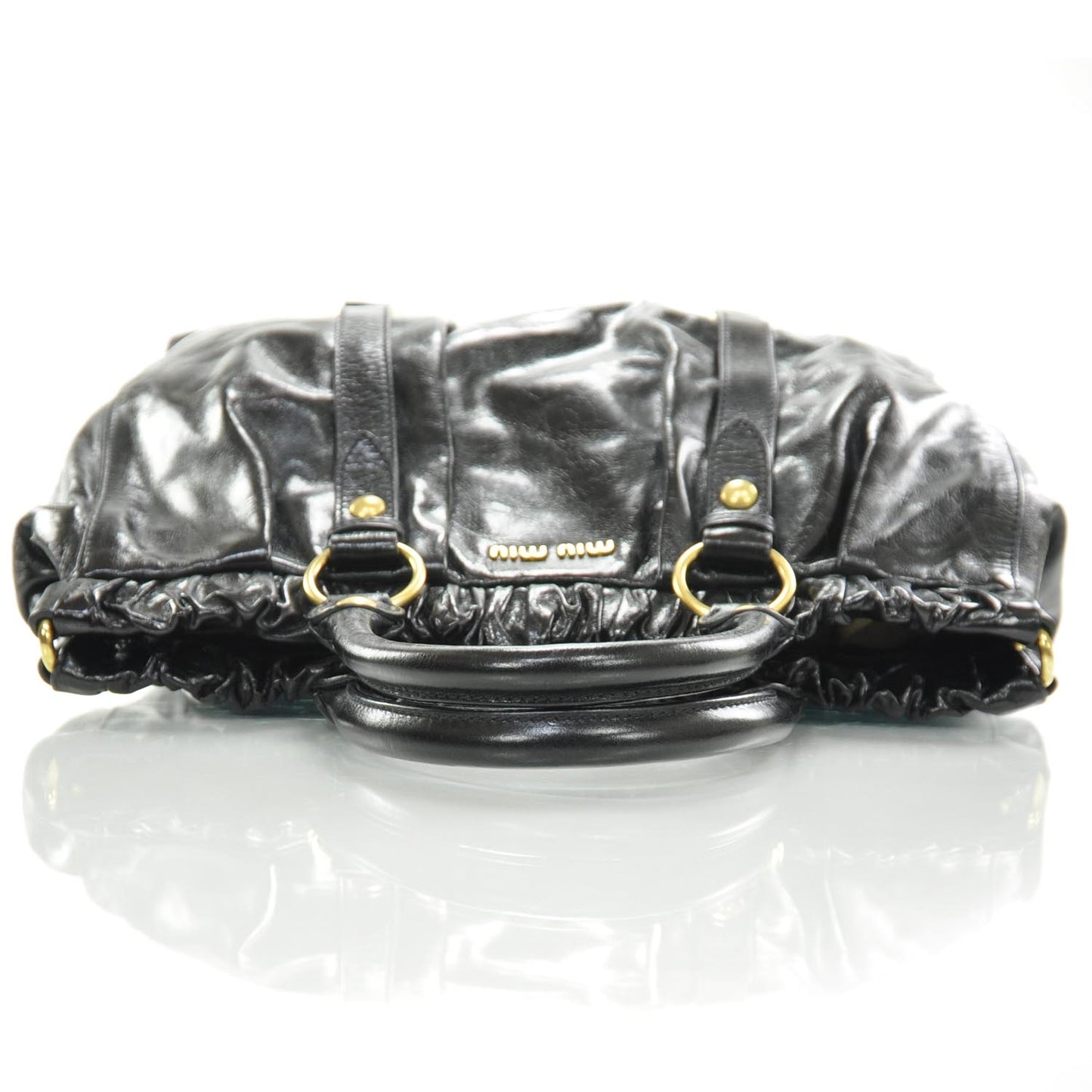Leather Vitello Lux Gathered Tote Black