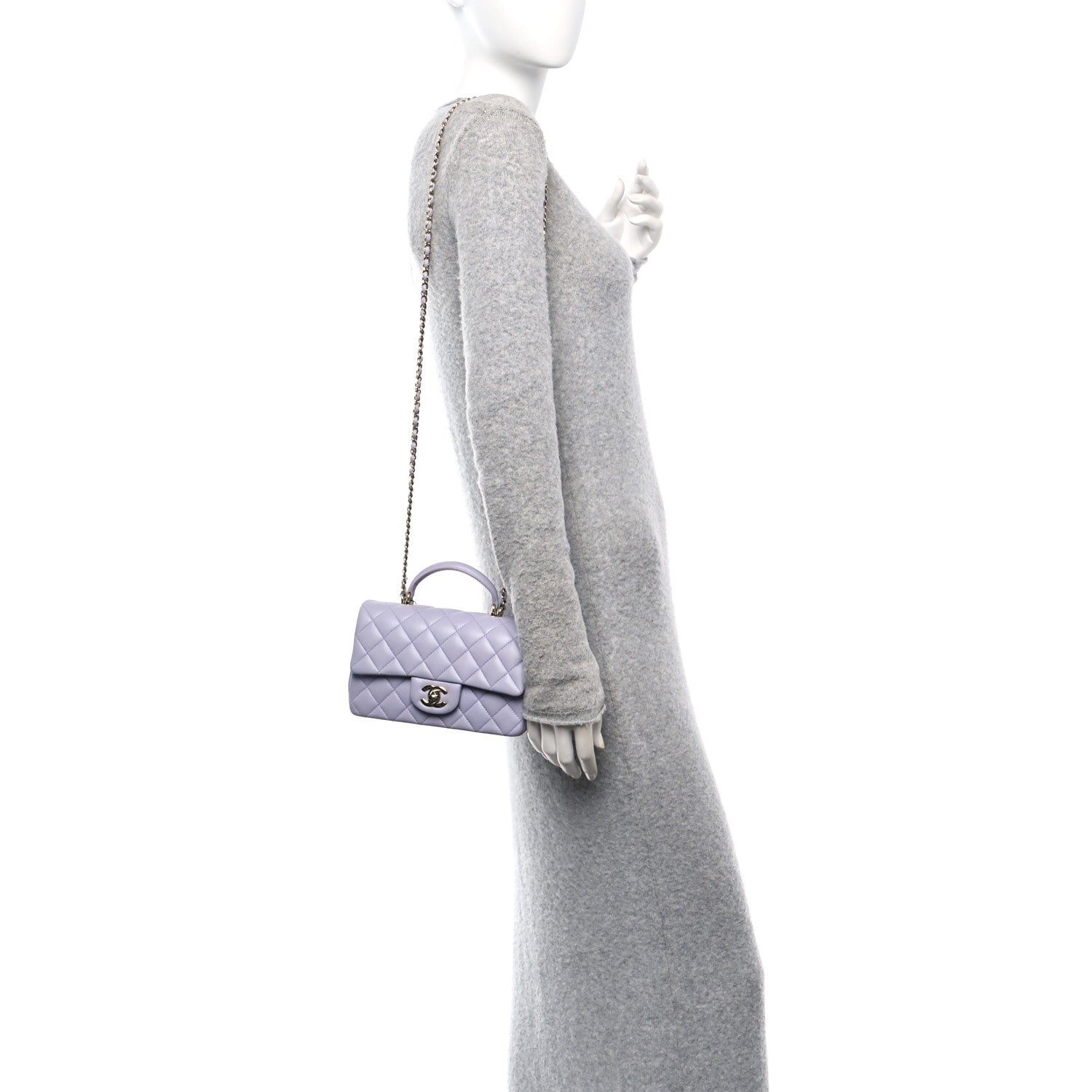 Chanel Lambskin Quilted Mini Top Handle Rectangular Flap Light Purple 2 of 10