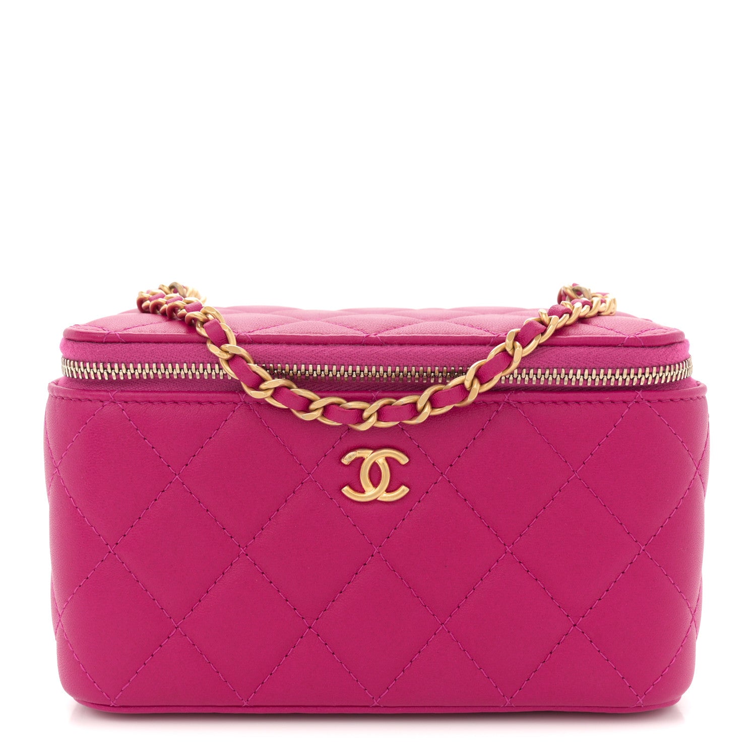 Chanel Lambskin Quilted Small Pearl Crush Vanity Case With Chain Fuchsia 1 of 11