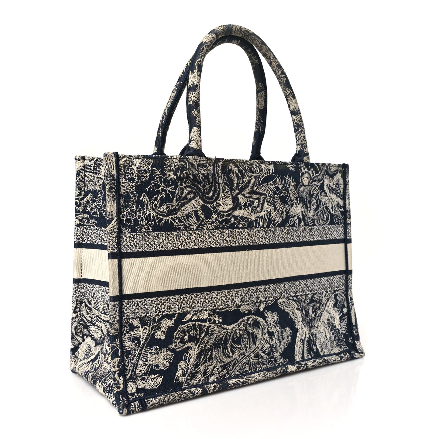 Canvas Embroidered Medium Toile De Jouy Reverse Book Tote Blue