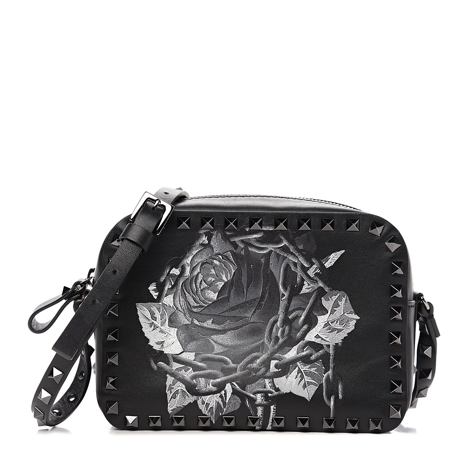Valentino Garavani X UNDERCOVER Calfskin Rockstud Rose Print Camera Crossbody Bag Black 1 of 8