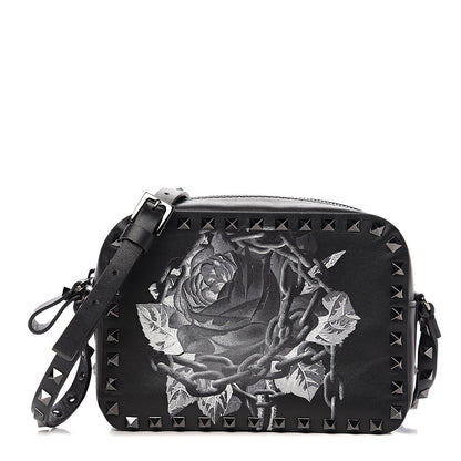 Valentino Garavani X UNDERCOVER Calfskin Rockstud Rose Print Camera Crossbody Bag Black 1 of 8