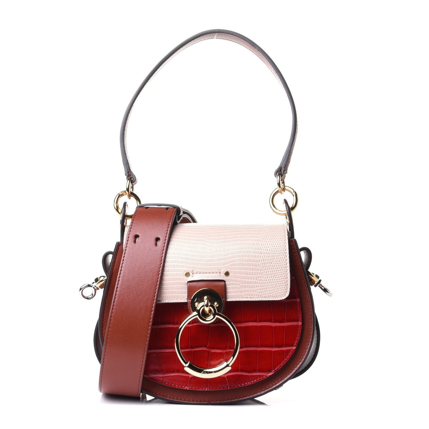 Chloe Calfskin Crocodile Embossed Small Tess Bag Pink Red 1 of 3