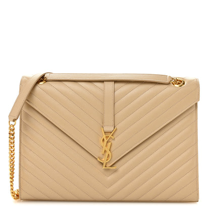 Saint Laurent Grain De Poudre Matelasse Chevron Large Monogram Satchel Nude Powder 1 of 10