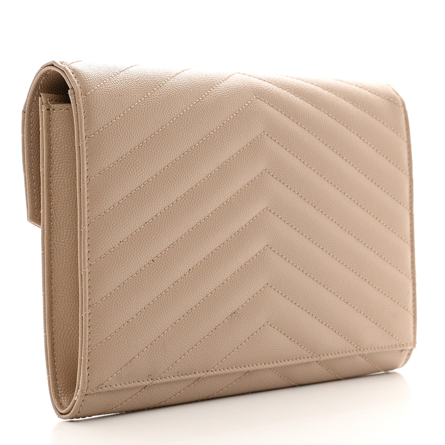 Saint Laurent Grain De Poudre Matelasse Chevron Monogram Envelope Clutch Dark Beige 3 of 8