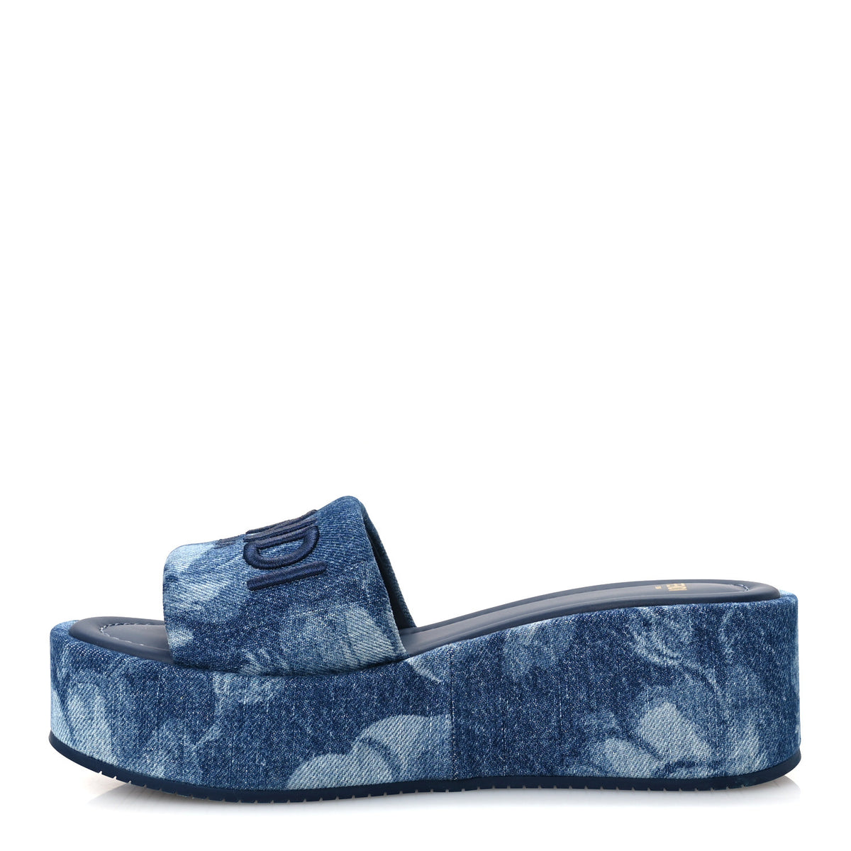 Fendi Denim Sea Garden Logo Sunshine Flatform Slide Sandals 37 Blue Medium Dark Blue 1 of 9