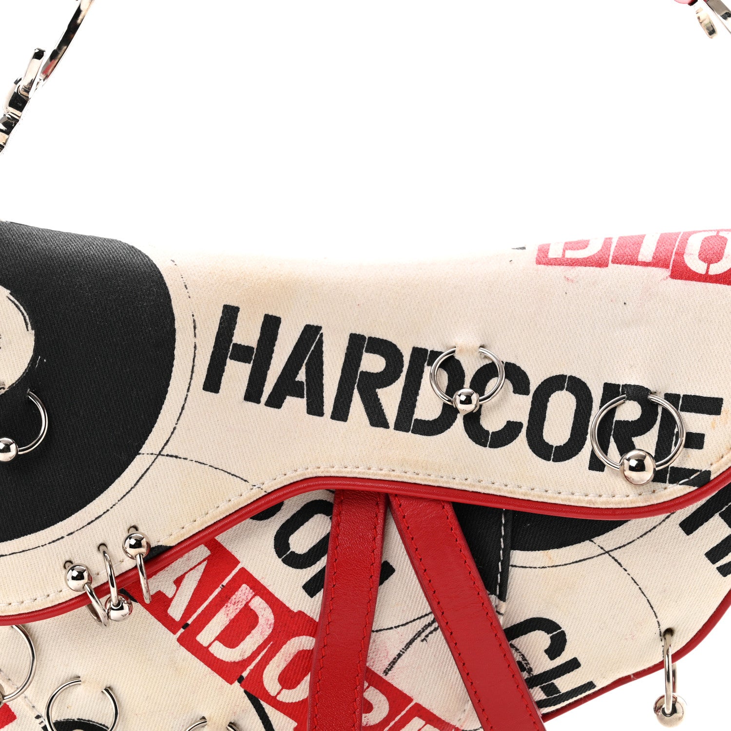 Christian Dior Canvas Hardcore Pierced Saddle Bag White Red Black 7 of 12