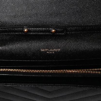 Saint Laurent Grain De Poudre Matelasse Chevron Monogram Chain Wallet Black 6 of 11