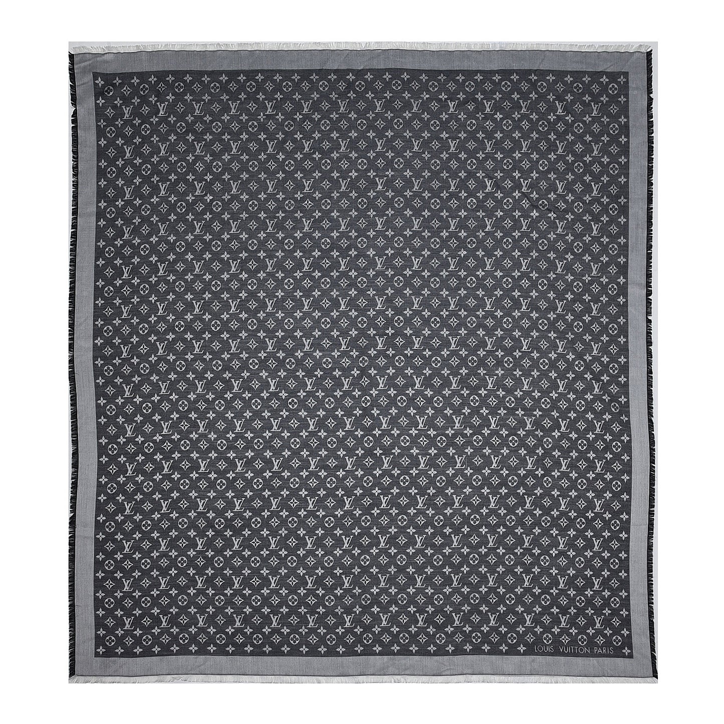 Wool Silk Monogram Denim Shawl Black